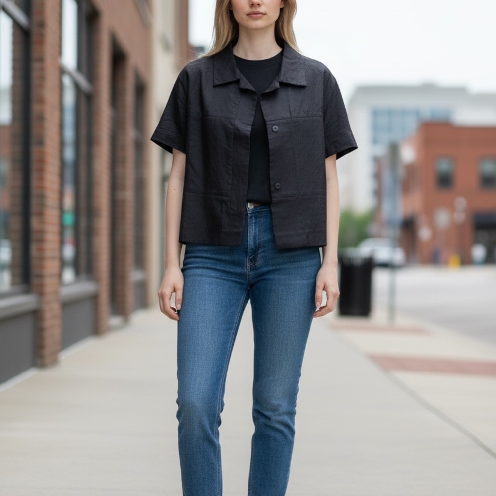Marni Black Cropped Boxy Short-Sleeve Jacket